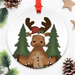 Christmas Moose Round Ornament (two Sides) by Sapixe