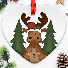 Christmas Moose Heart Ornament (two Sides) by Sapixe