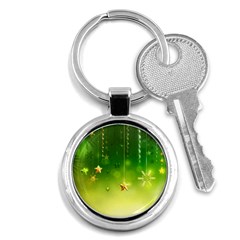 Christmas Green Background Stars Snowflakes Decorative Ornaments Pictures Key Chains (round)  by Sapixe