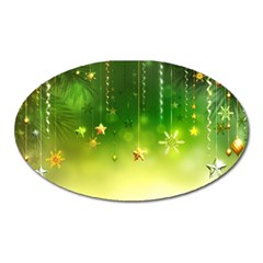 Christmas Green Background Stars Snowflakes Decorative Ornaments Pictures Oval Magnet by Sapixe