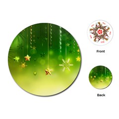 Christmas Green Background Stars Snowflakes Decorative Ornaments Pictures Playing Cards (round)  by Sapixe