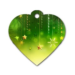 Christmas Green Background Stars Snowflakes Decorative Ornaments Pictures Dog Tag Heart (one Side) by Sapixe