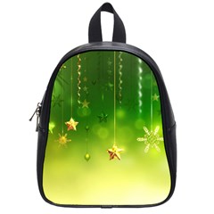 Christmas Green Background Stars Snowflakes Decorative Ornaments Pictures School Bag (small) by Sapixe