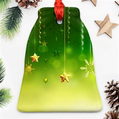 Christmas Green Background Stars Snowflakes Decorative Ornaments Pictures Bell Ornament (two Sides) by Sapixe