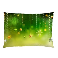 Christmas Green Background Stars Snowflakes Decorative Ornaments Pictures Pillow Case (two Sides)