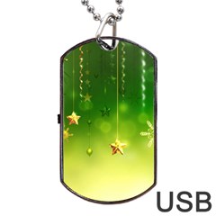 Christmas Green Background Stars Snowflakes Decorative Ornaments Pictures Dog Tag Usb Flash (one Side) by Sapixe