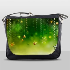 Christmas Green Background Stars Snowflakes Decorative Ornaments Pictures Messenger Bags by Sapixe