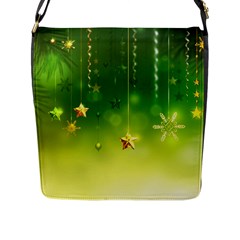 Christmas Green Background Stars Snowflakes Decorative Ornaments Pictures Flap Messenger Bag (l)  by Sapixe