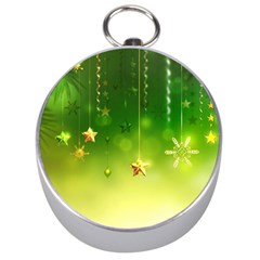 Christmas Green Background Stars Snowflakes Decorative Ornaments Pictures Silver Compasses