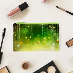 Christmas Green Background Stars Snowflakes Decorative Ornaments Pictures Cosmetic Bag (xs) by Sapixe