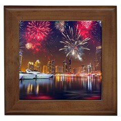 Christmas Night In Dubai Holidays City Skyscrapers At Night The Sky Fireworks Uae Framed Tiles by Sapixe