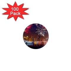 Christmas Night In Dubai Holidays City Skyscrapers At Night The Sky Fireworks Uae 1  Mini Magnets (100 Pack)  by Sapixe