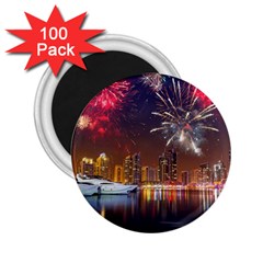 Christmas Night In Dubai Holidays City Skyscrapers At Night The Sky Fireworks Uae 2 25  Magnets (100 Pack)  by Sapixe