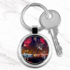 Christmas Night In Dubai Holidays City Skyscrapers At Night The Sky Fireworks Uae Key Chains (round)  by Sapixe