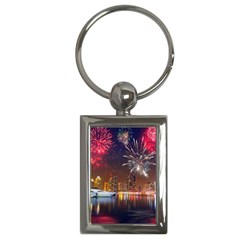 Christmas Night In Dubai Holidays City Skyscrapers At Night The Sky Fireworks Uae Key Chains (rectangle)  by Sapixe