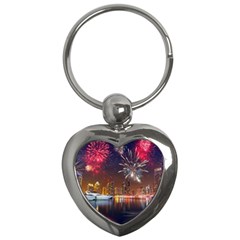 Christmas Night In Dubai Holidays City Skyscrapers At Night The Sky Fireworks Uae Key Chains (heart)  by Sapixe