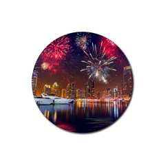 Christmas Night In Dubai Holidays City Skyscrapers At Night The Sky Fireworks Uae Rubber Coaster (round)  by Sapixe