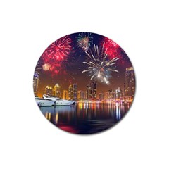 Christmas Night In Dubai Holidays City Skyscrapers At Night The Sky Fireworks Uae Magnet 3  (round) by Sapixe