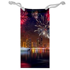 Christmas Night In Dubai Holidays City Skyscrapers At Night The Sky Fireworks Uae Jewelry Bag by Sapixe