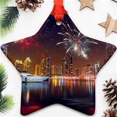 Christmas Night In Dubai Holidays City Skyscrapers At Night The Sky Fireworks Uae Star Ornament (two Sides)