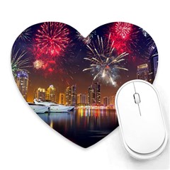 Christmas Night In Dubai Holidays City Skyscrapers At Night The Sky Fireworks Uae Heart Mousepads by Sapixe