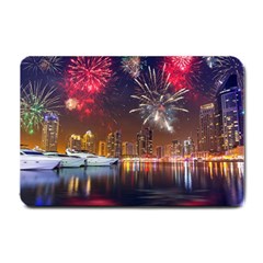 Christmas Night In Dubai Holidays City Skyscrapers At Night The Sky Fireworks Uae Small Doormat  by Sapixe