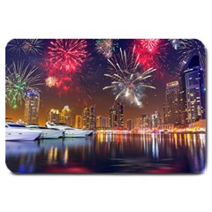 Christmas Night In Dubai Holidays City Skyscrapers At Night The Sky Fireworks Uae Large Doormat  by Sapixe