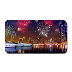 Christmas Night In Dubai Holidays City Skyscrapers At Night The Sky Fireworks Uae Medium Bar Mats by Sapixe