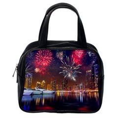 Christmas Night In Dubai Holidays City Skyscrapers At Night The Sky Fireworks Uae Classic Handbags (one Side) by Sapixe