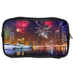 Christmas Night In Dubai Holidays City Skyscrapers At Night The Sky Fireworks Uae Toiletries Bags by Sapixe