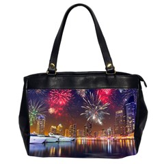 Christmas Night In Dubai Holidays City Skyscrapers At Night The Sky Fireworks Uae Office Handbags (2 Sides)  by Sapixe