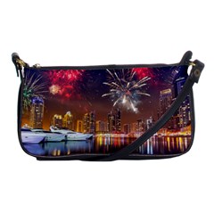 Christmas Night In Dubai Holidays City Skyscrapers At Night The Sky Fireworks Uae Shoulder Clutch Bags by Sapixe