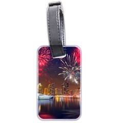 Christmas Night In Dubai Holidays City Skyscrapers At Night The Sky Fireworks Uae Luggage Tags (two Sides) by Sapixe