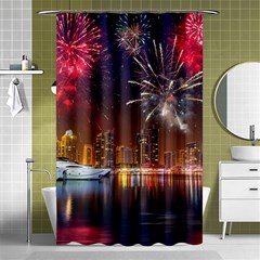 Christmas Night In Dubai Holidays City Skyscrapers At Night The Sky Fireworks Uae Shower Curtain 48  X 72  (small)  by Sapixe