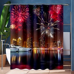 Christmas Night In Dubai Holidays City Skyscrapers At Night The Sky Fireworks Uae Shower Curtain 60  X 72  (medium)  by Sapixe