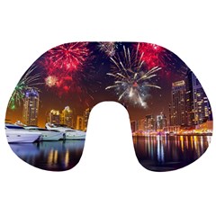 Christmas Night In Dubai Holidays City Skyscrapers At Night The Sky Fireworks Uae Travel Neck Pillows by Sapixe