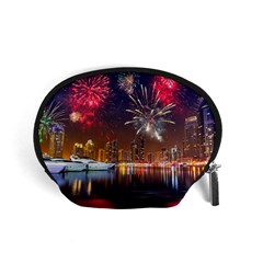 Christmas Night In Dubai Holidays City Skyscrapers At Night The Sky Fireworks Uae Accessory Pouches (small)  by Sapixe