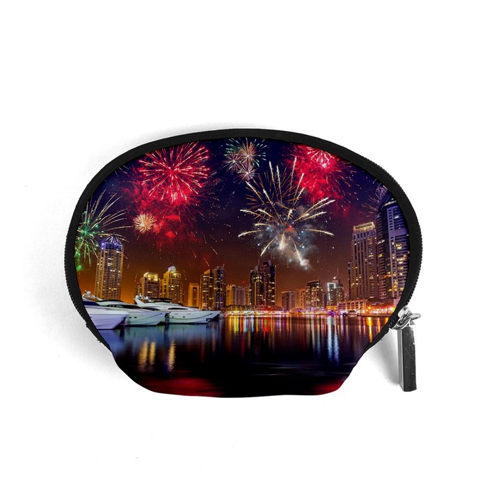 Christmas Night In Dubai Holidays City Skyscrapers At Night The Sky Fireworks Uae Accessory Pouches (Small) 