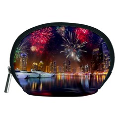 Christmas Night In Dubai Holidays City Skyscrapers At Night The Sky Fireworks Uae Accessory Pouches (medium)  by Sapixe