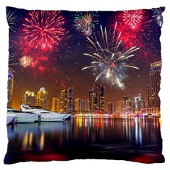 Christmas Night In Dubai Holidays City Skyscrapers At Night The Sky Fireworks Uae Standard Flano Cushion Case (one Side) by Sapixe