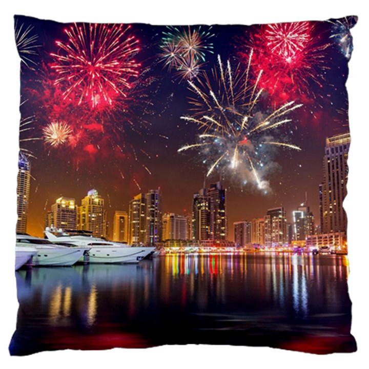 Christmas Night In Dubai Holidays City Skyscrapers At Night The Sky Fireworks Uae Standard Flano Cushion Case (Two Sides)