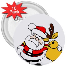 Christmas Santa Claus 3  Buttons (10 Pack)  by Sapixe