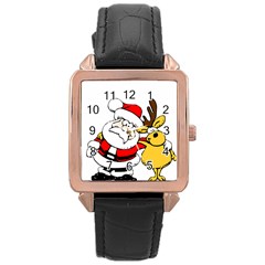 Christmas Santa Claus Rose Gold Leather Watch  by Sapixe