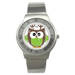 Clip Art Animals Owl Stainless Steel Watch by Sapixe