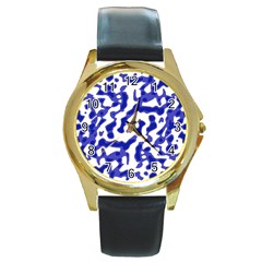 Bright Abstract Camo Pattern Round Gold Metal Watch by dflcprints