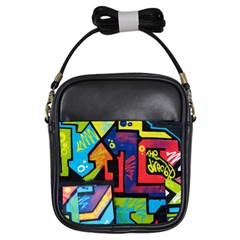 Urban Graffiti Movie Theme Productor Colorful Abstract Arrows Girls Sling Bags by genx