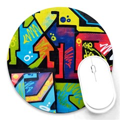 Urban Graffiti Movie Theme Productor Colorful Abstract Arrows Round Mousepads by genx