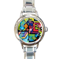 Urban Graffiti Movie Theme Productor Colorful Abstract Arrows Round Italian Charm Watch by genx