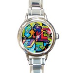 Urban Graffiti Movie Theme Productor Colorful Abstract arrows Round Italian Charm Watch Front