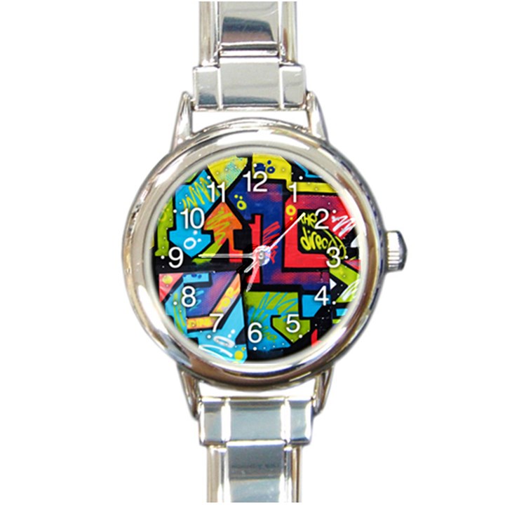 Urban Graffiti Movie Theme Productor Colorful Abstract arrows Round Italian Charm Watch